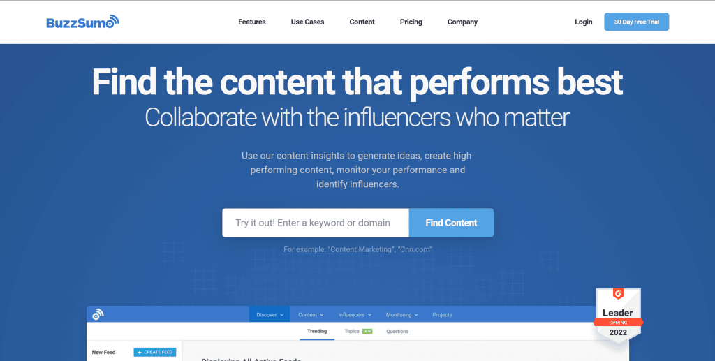 Buzzsumo - Influencer marketing - Influencer outreach tool 2022